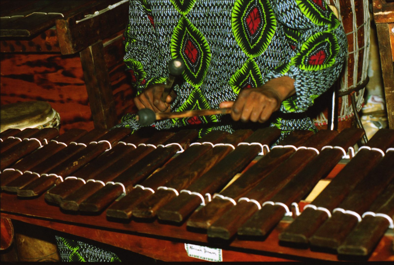 Close-up of a hand-built marimba