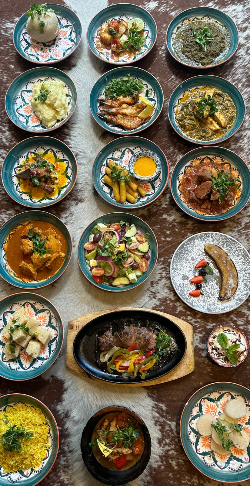Overhead view of African tapas bowls